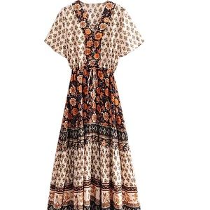 Bohemian + Floral midi dress+ summer